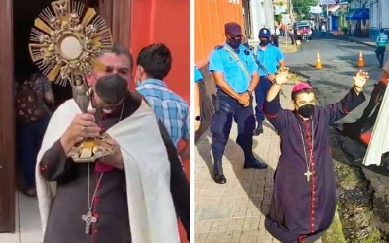 Perseguição religiosa na Nicarágua: Bispo enfrenta polícia com o Santíssimo Sacramento