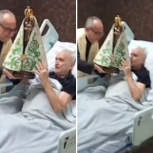 Lutando contra câncer, bispo recebe imagem de Nossa Senhora e comove ao rezar por doentes