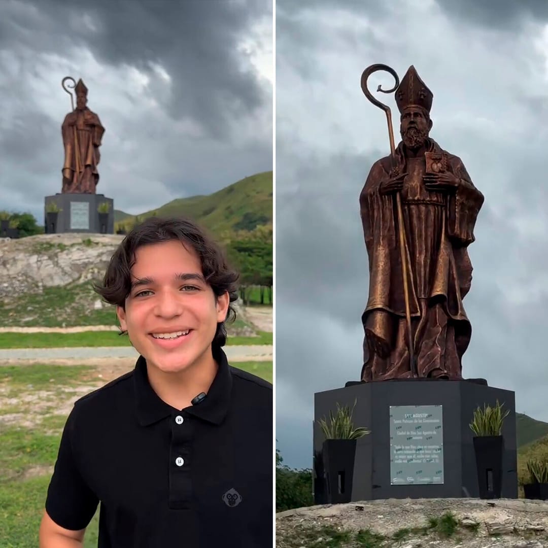 Jovem de 15 anos constrói escultura de 6 metros de Santo Agostinho buscando recorde mundial