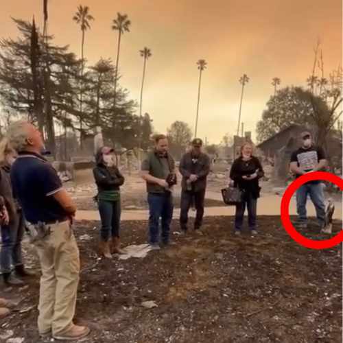 Família reza diante de imagem da Virgem que que ficou intacta após incêndio na Califórnia