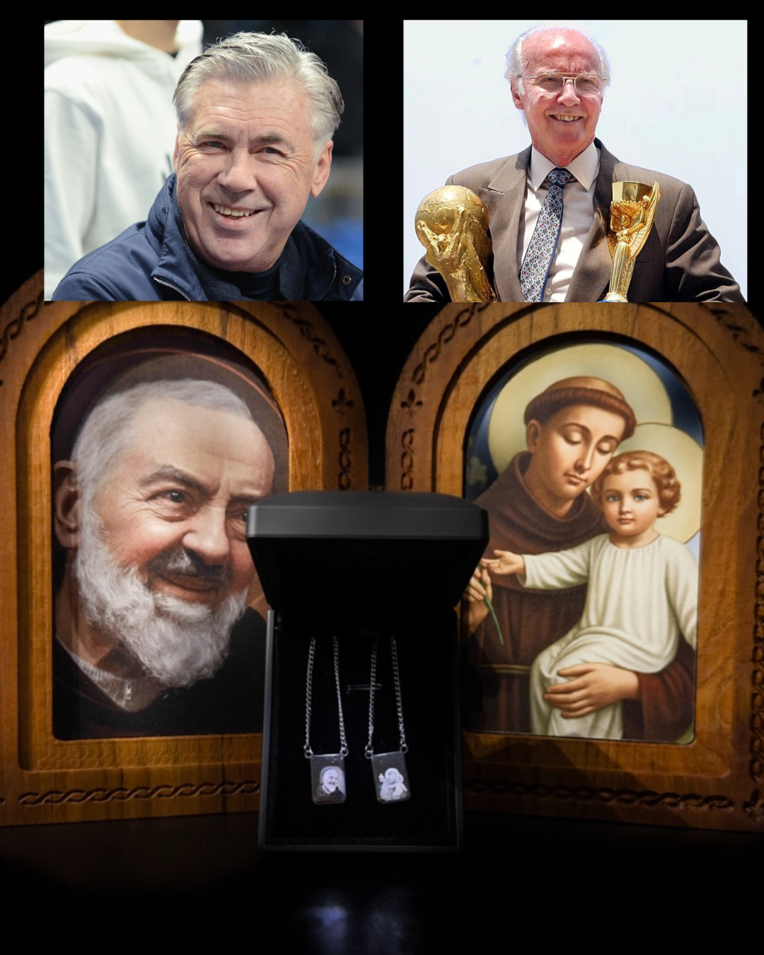 “Serenità e fé”: o presente que uniu Ancelotti e Zagallo a Santo Antonio e São Padre Pio