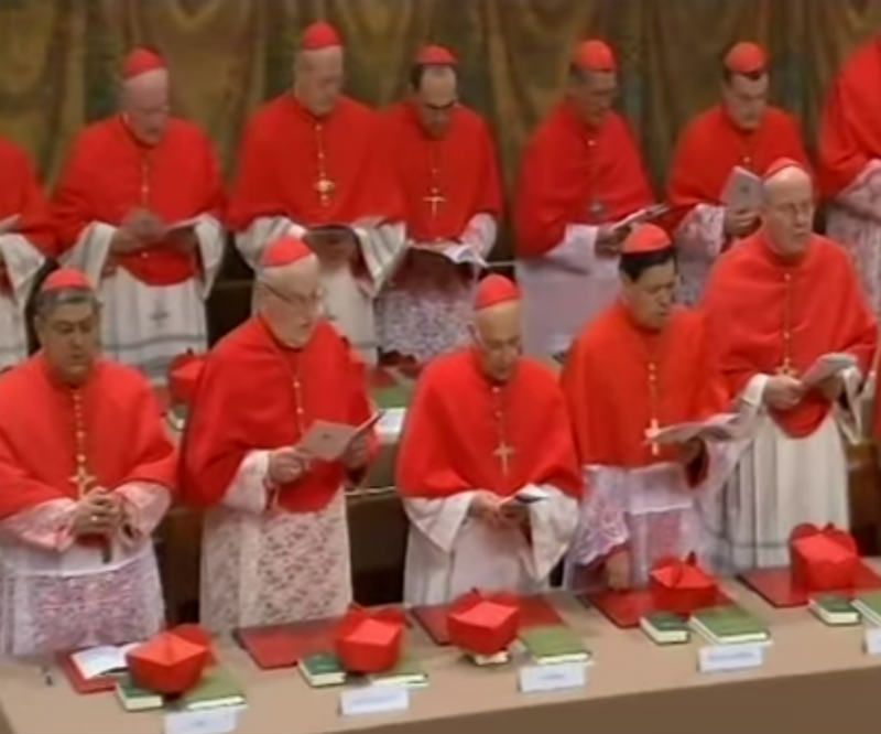 Conclave: Cardeais rezando o Veni Creator um dia antes de eleger Francisco