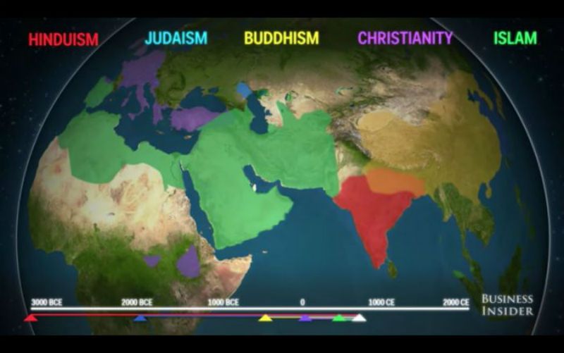 Fascinante Mapa Animado mostra como as principais religiões estão espalhadas pelo mundo