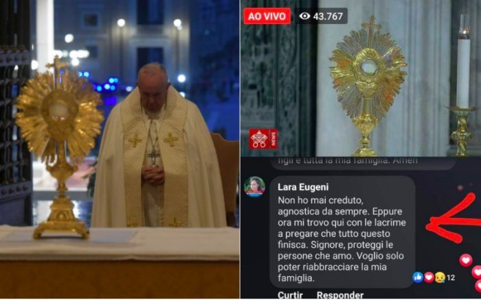 Mulher se converte durante a bênção do Papa Francisco
