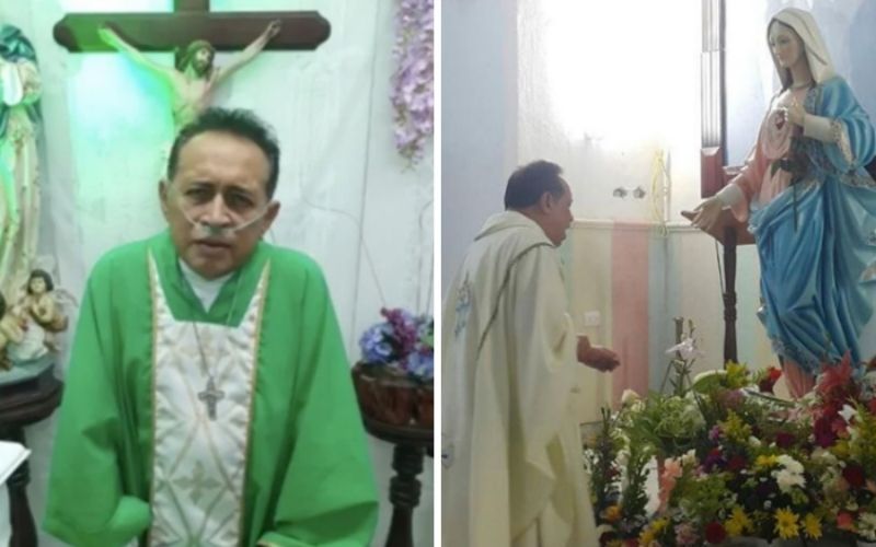 Com Covid-19, padre celebra missa online com ajuda de tanque de oxigênio
