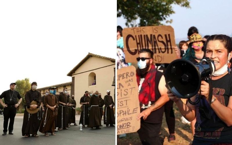 Arcebispo e frades franciscanos impedem que estátua de santo seja arrancada por manifestantes