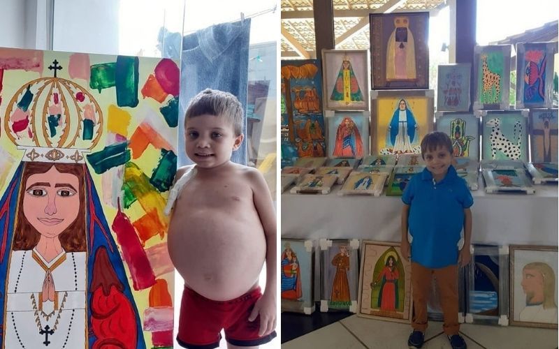 Menino de 13 anos pinta telas de santos para custear tratamento e comove internet