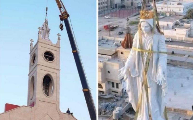 Sinal de esperança: igreja destruída pelo ISIS é coroada com linda estátua da Virgem Maria