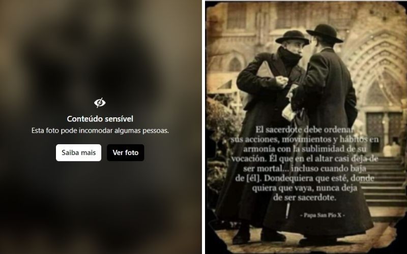 Rede social censura foto de padres de batina: "pode incomodar algumas pessoas"