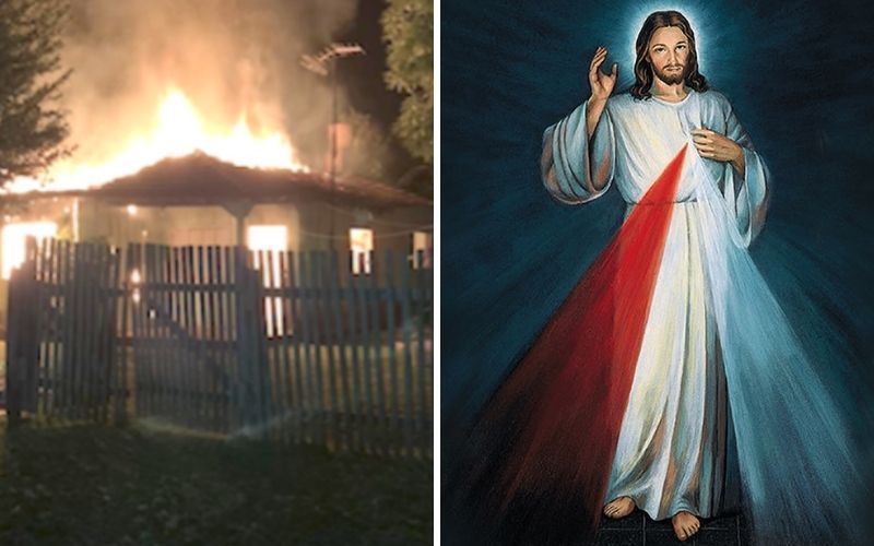 Incêndio voraz consome casa, mas imagem da Divina Misericórdia permanece intacta