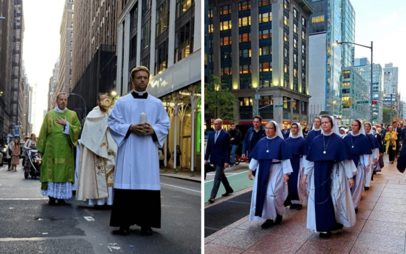 Jesus na Times Square: padres e freiras conduzem bela procissão eucarística nas ruas de NY