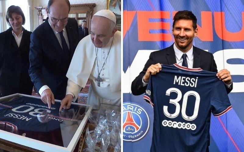 Messi presenteia Papa Francisco com camisa autografada do Paris Saint-Germain