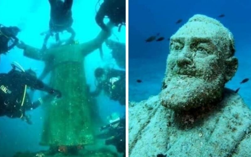 A impressionante estátua de São Padre Pio que atrai devotos até o fundo do mar