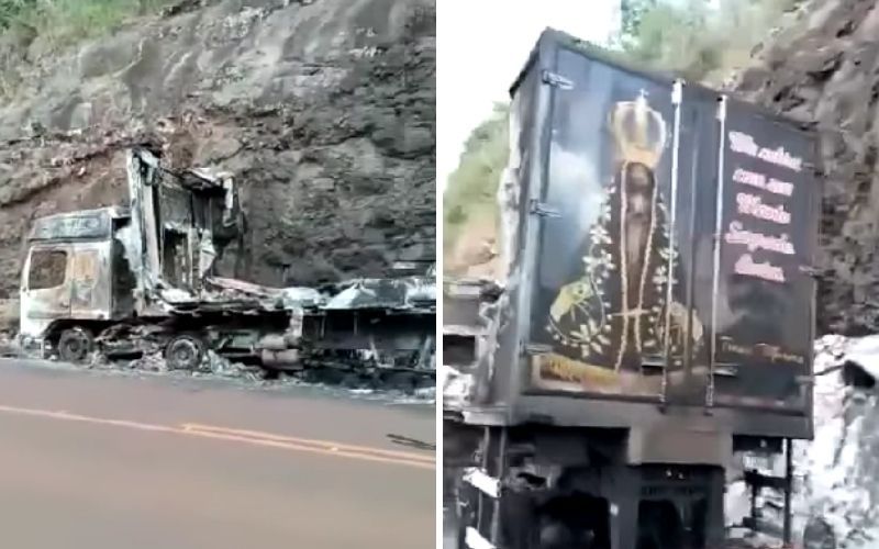 Incêndio destrói caminhão por completo, mas bombeiros descobrem algo "sobrenatural"