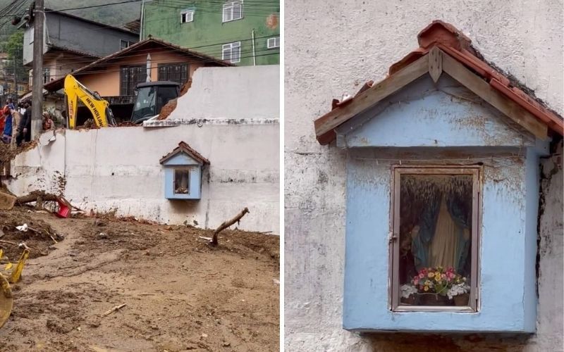 Imagem de Nossa Senhora permanece intacta após desabamento em Petrópolis