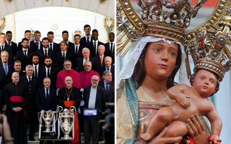 Após ser campeões da Champions League, Real Madrid oferece troféu à Virgem de Almudena