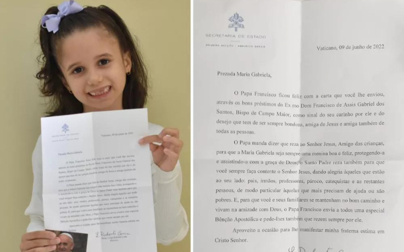 Papa Francisco responde a carta de menina brasileira de 7 anos!