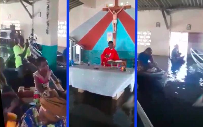 Incrível! Igreja inunda na África e católicos assistem à missa em barcos; veja o vídeo