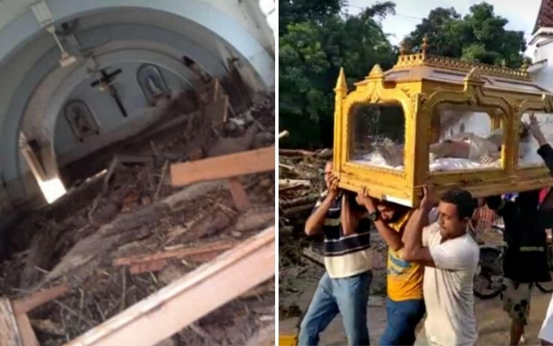 Rio transborda e destrói capela, mas imagem do Santo Sepulcro fica completamente intacta